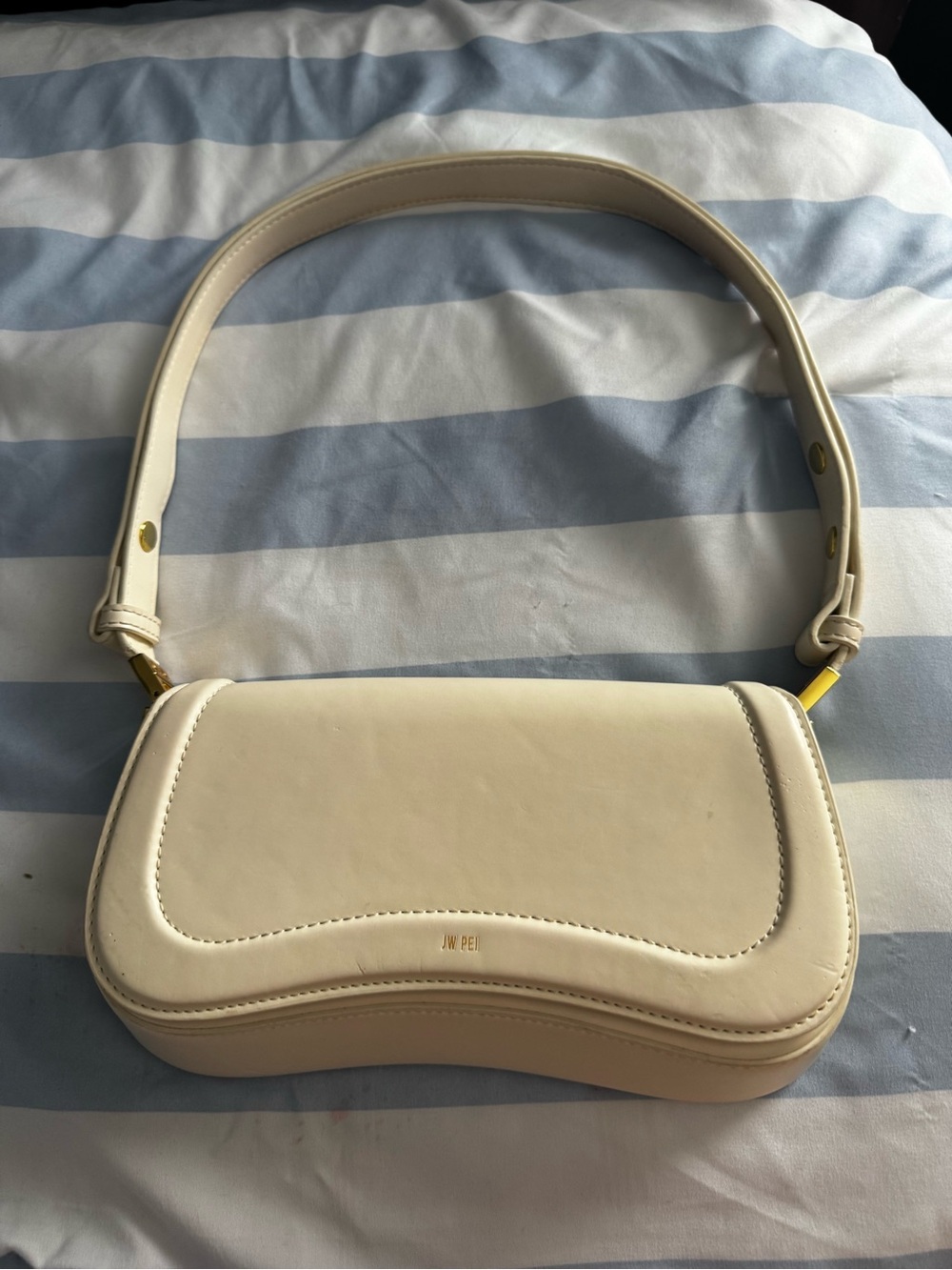 JW PEI Cream Curved Shoulder Bag with Gold Accents